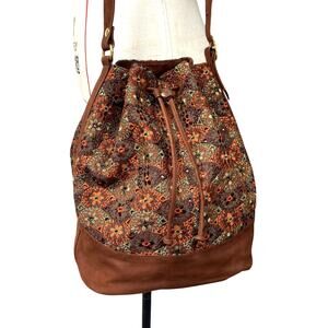 Nando Muzi Womens Floral Embroidered Drawstring Bucket Bag